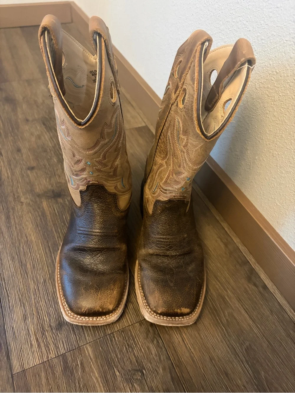 Old West Unisex Youth Brown Leather Western Cowboy Boots Size 13 D